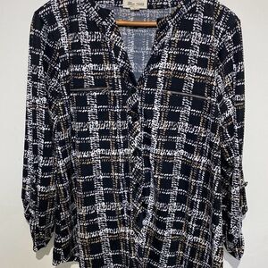 Blue Mood‎ Women's Multicolor Plaid Split Neckline Button Up Shirt Size XL